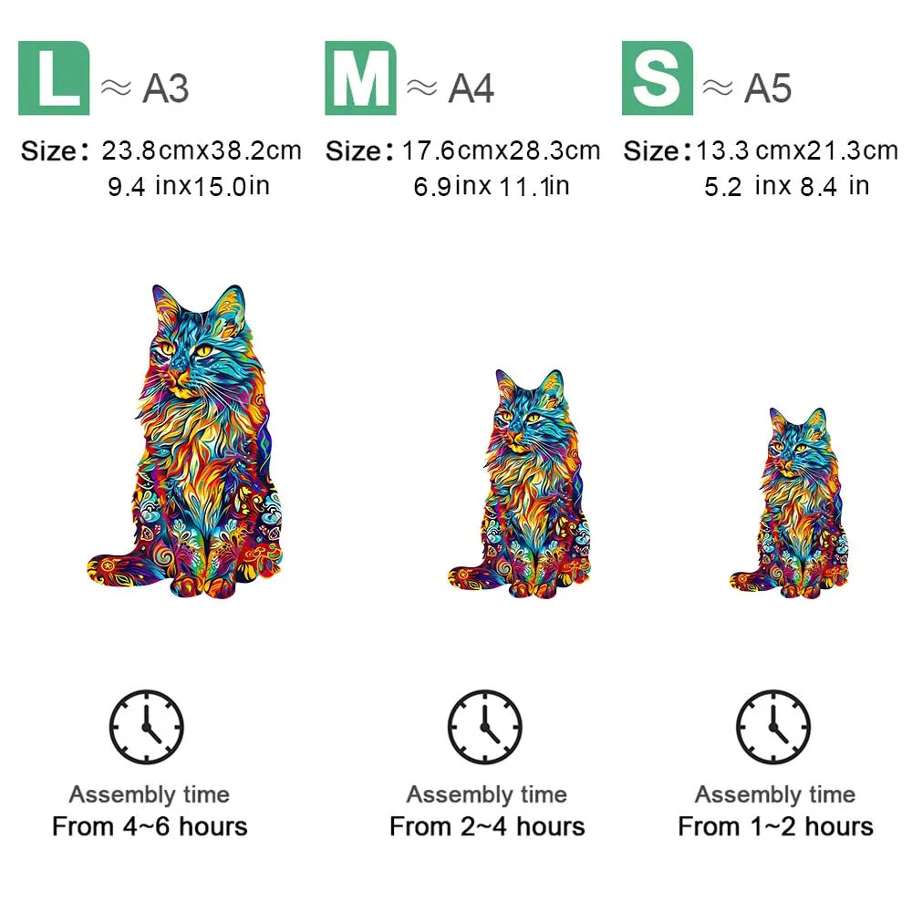 Houten figuren puzzel - Kat in Cadeauverpakking - Unieke en Luxe Geschenkoptie