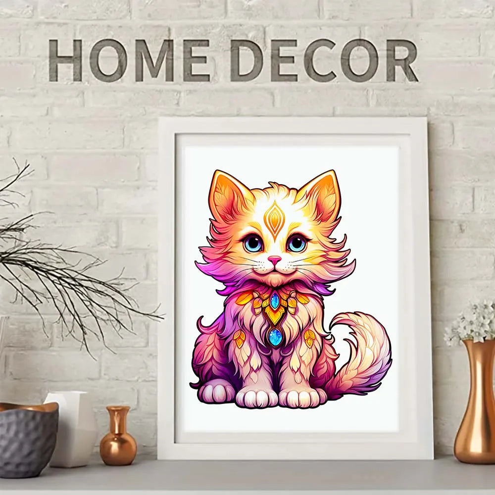 Houten figuren puzzel - Kleurige Kat (Onregelmatige vormen, cadeauverpakking)