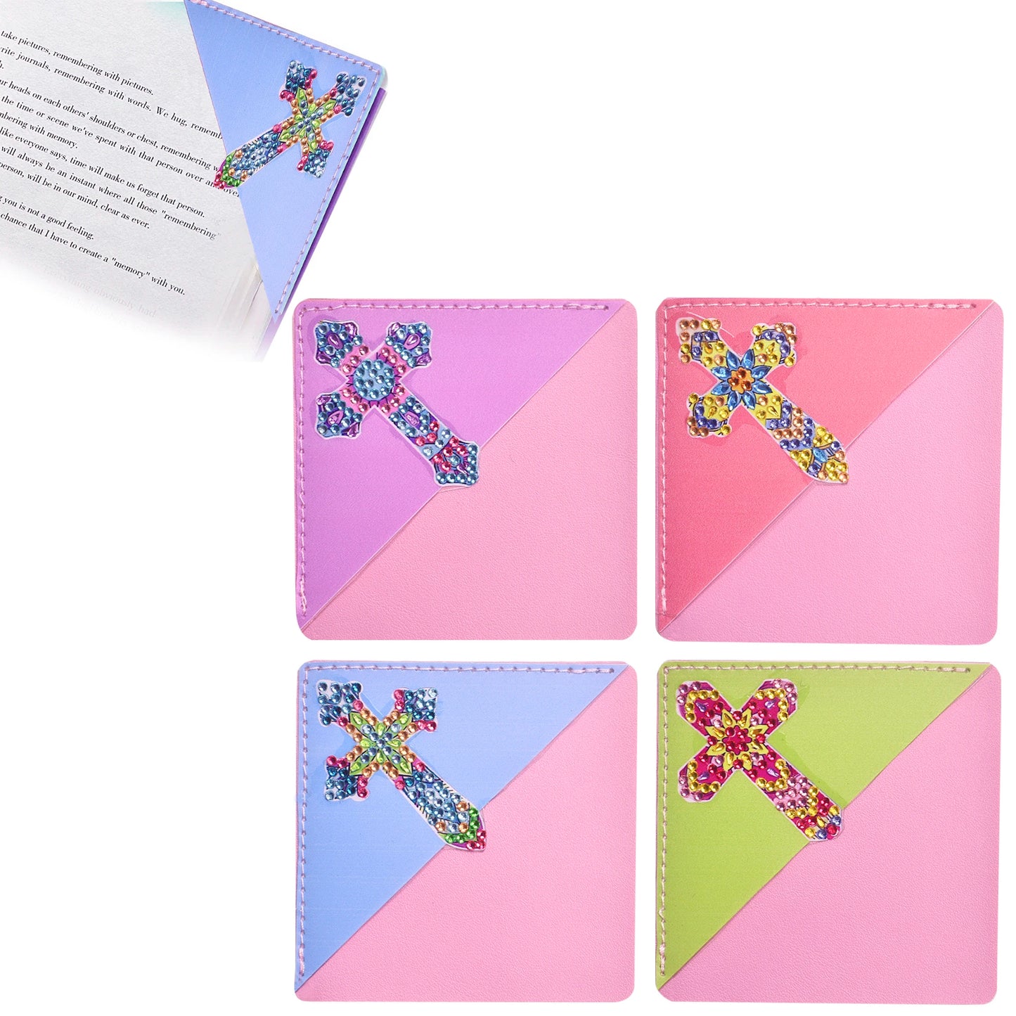 Diamond Painting Boekenlegger Hoeken Set van 4 met PU Leer en Strass
