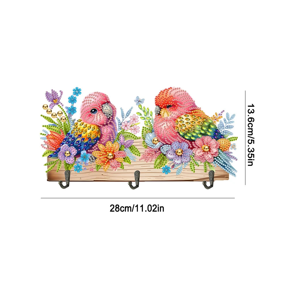 Diamond Painting Kapstok/Sleutelrek - Houten Libelle & Bloemen met Steentjes
