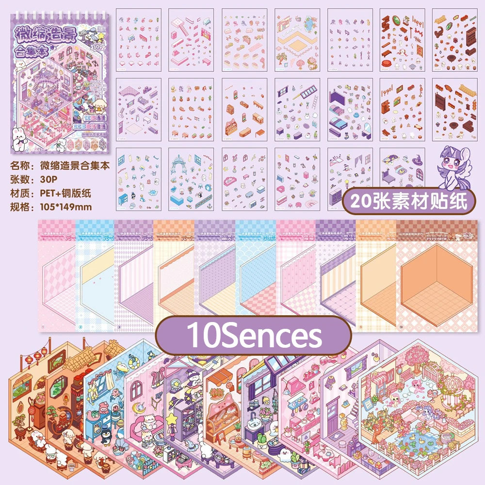 Sticker homestyling set landschap boek met cabin en interieur stickers