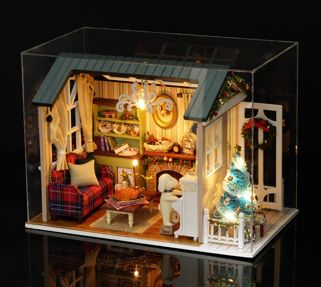 Zelfbouw Miniatuurhuisje met Meubels en Verlichting – Houten Set