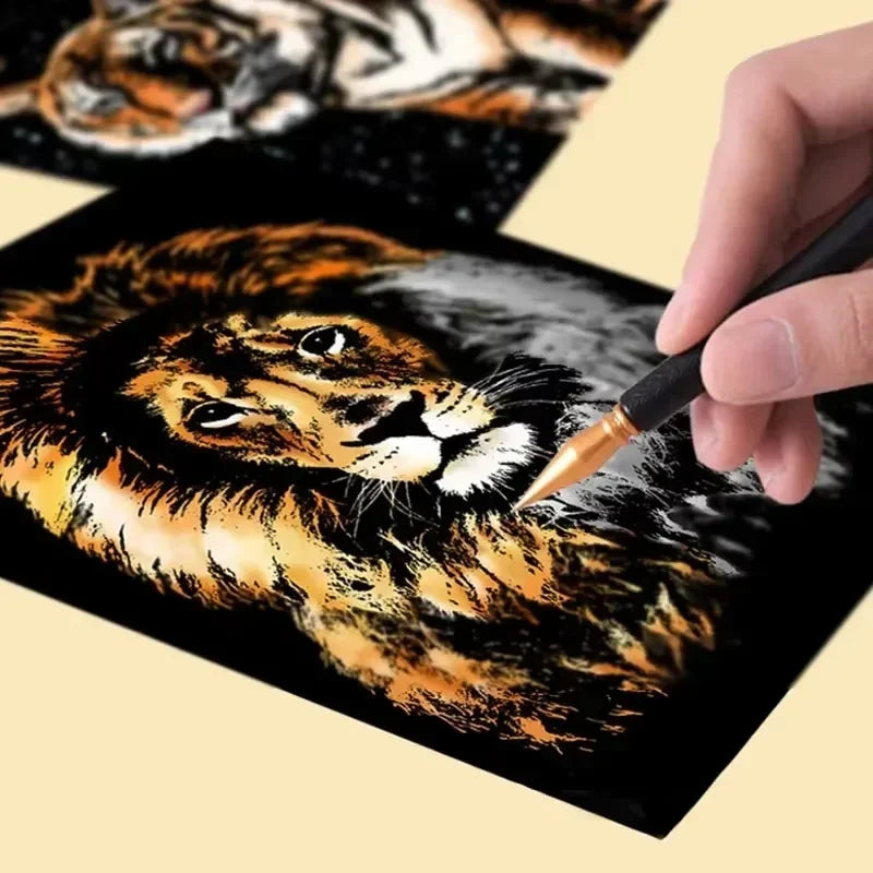 Krastekeningen set van 4 – Dieren en Nachtlandschap