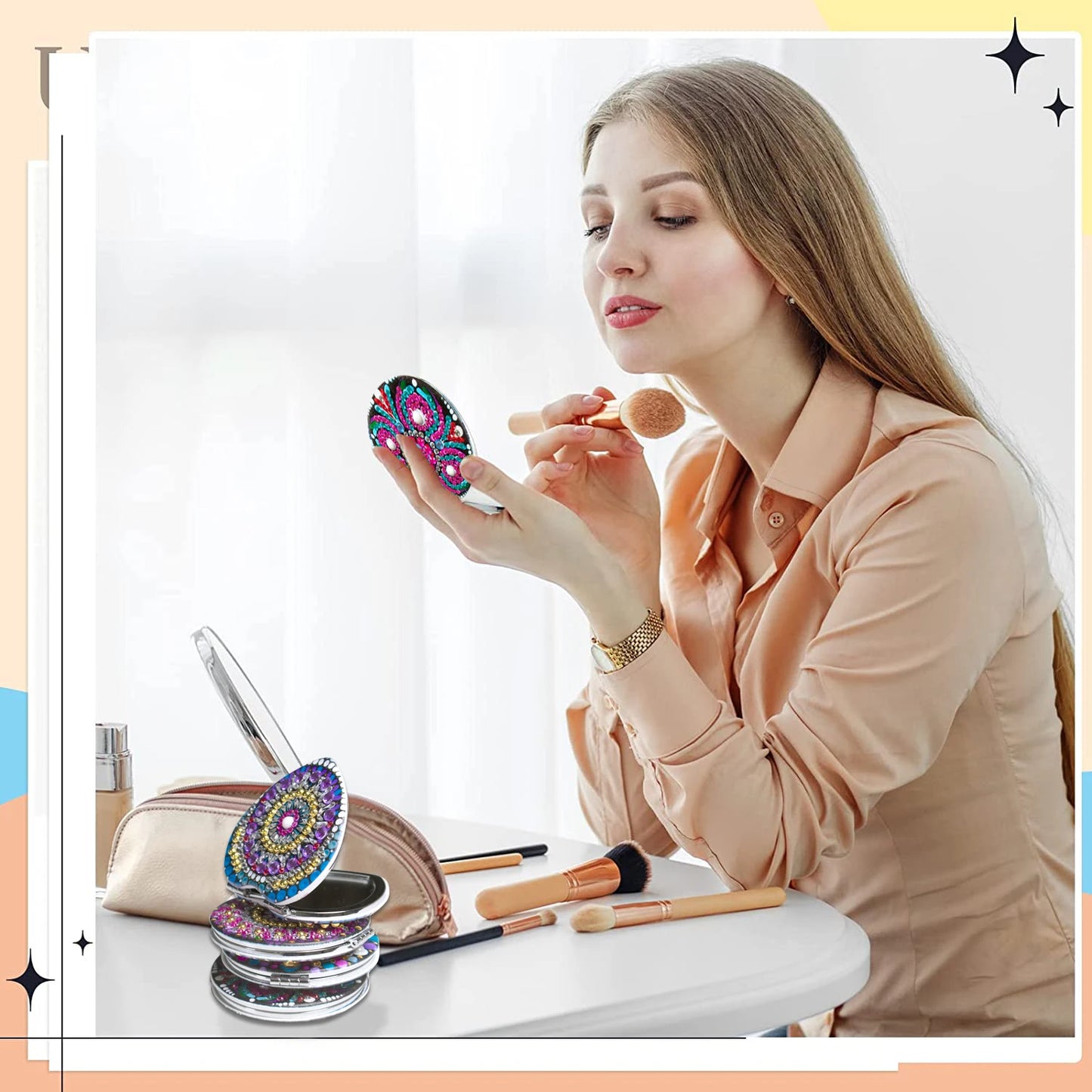 Diamond Painting Make-up spiegel Mandala – Compacte en Draagbare Opvouwbare Spiegel