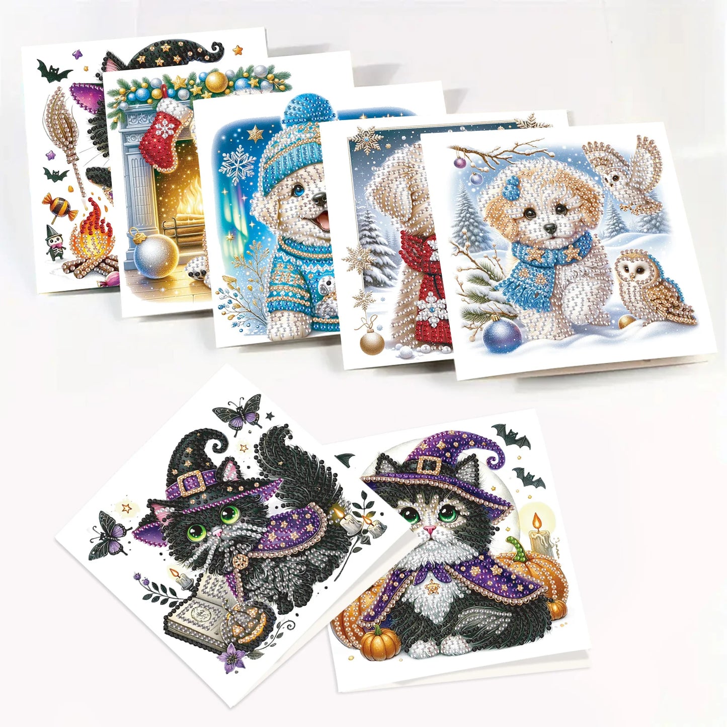 Diamond Painting Wenskaarten set - Katten en Honden (8 stuks)