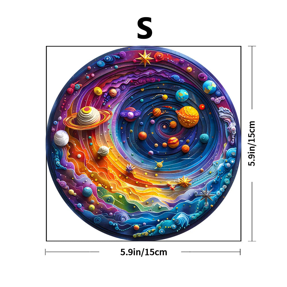 Houten figuren puzzel - Ruimte Planeet | Onregelmatig gevormde puzzelstukjes