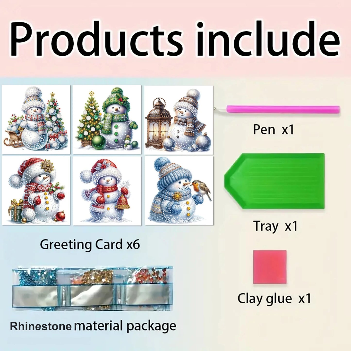 Diamond Painting Kerstkaarten set - Kerst Sneeuwpop (6 stuks)