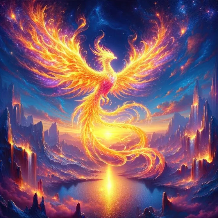 AB Diamond Painting op canvas Fantasy Dieren – Kleurrijke Phoenix, Draak en Leeuw