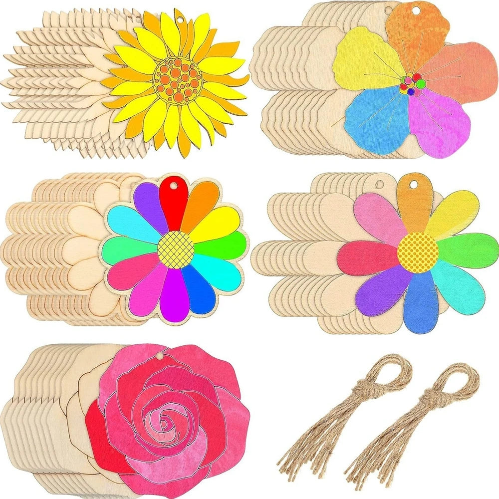 Houten figuur om zelf te kleuren/schilderen – bloemen hangers (10 stuks)