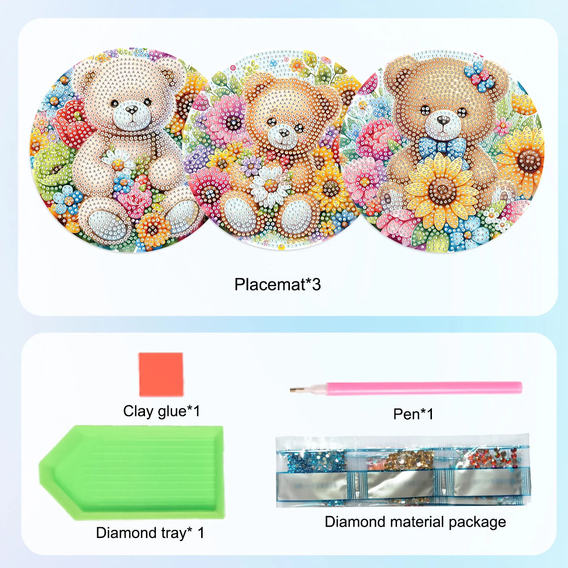Diamond Painting Placemat met Schattige Beertjes – Set van 3