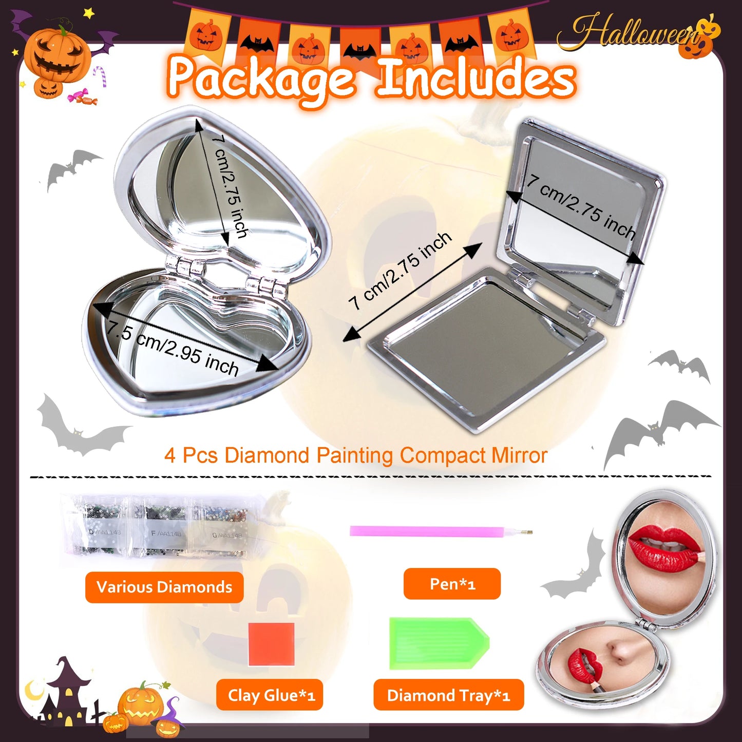 Diamond Painting Make-up spiegel Halloween Compact - 4 Stijlen, Opvouwbaar en Draagbaar