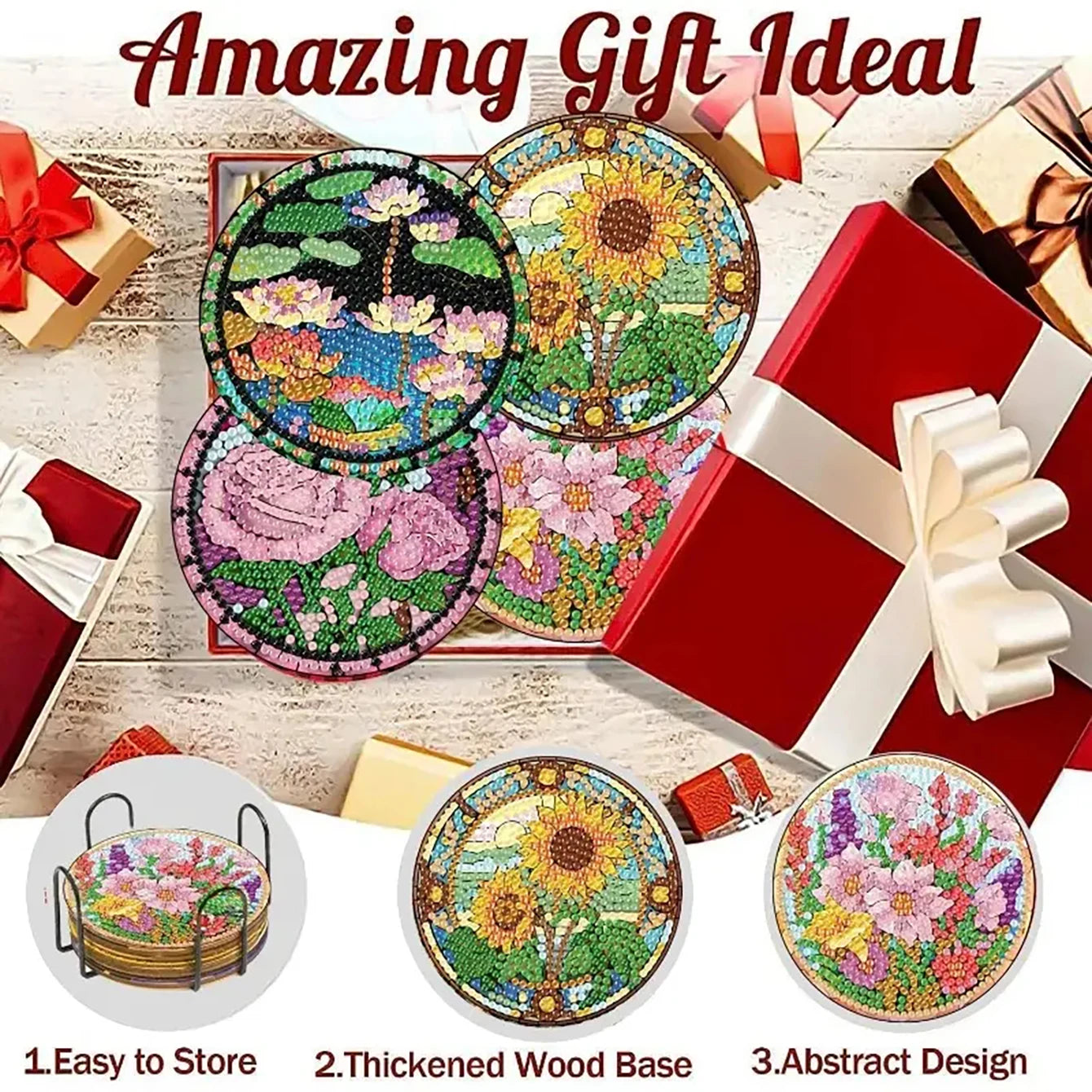Diamond Painting Onderzetters Bloemen – Set van 8 met Houder