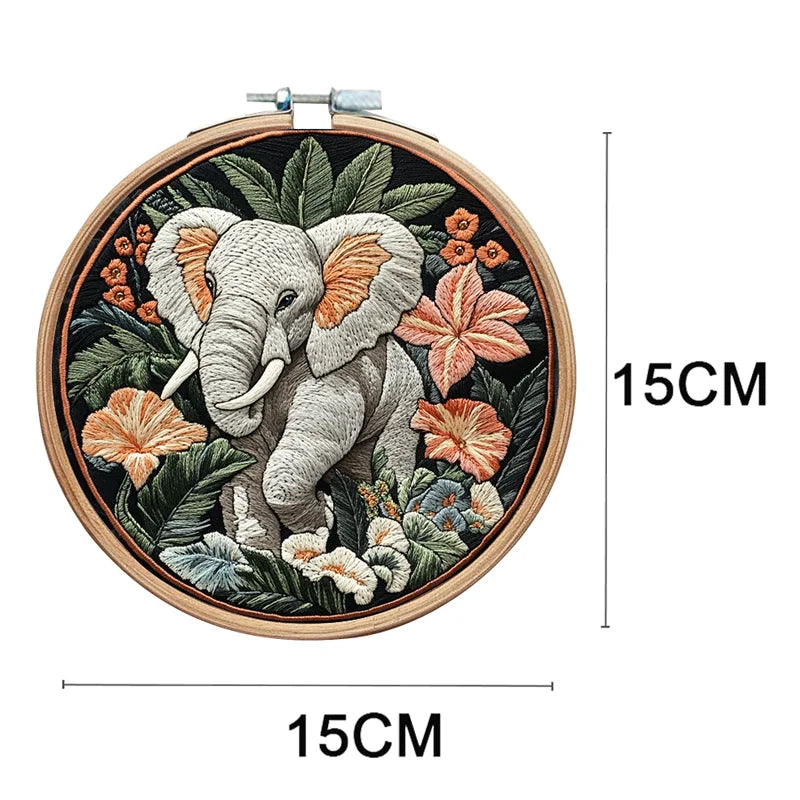Borduurpakket rond - Olifant kruissteek met garen en naalden