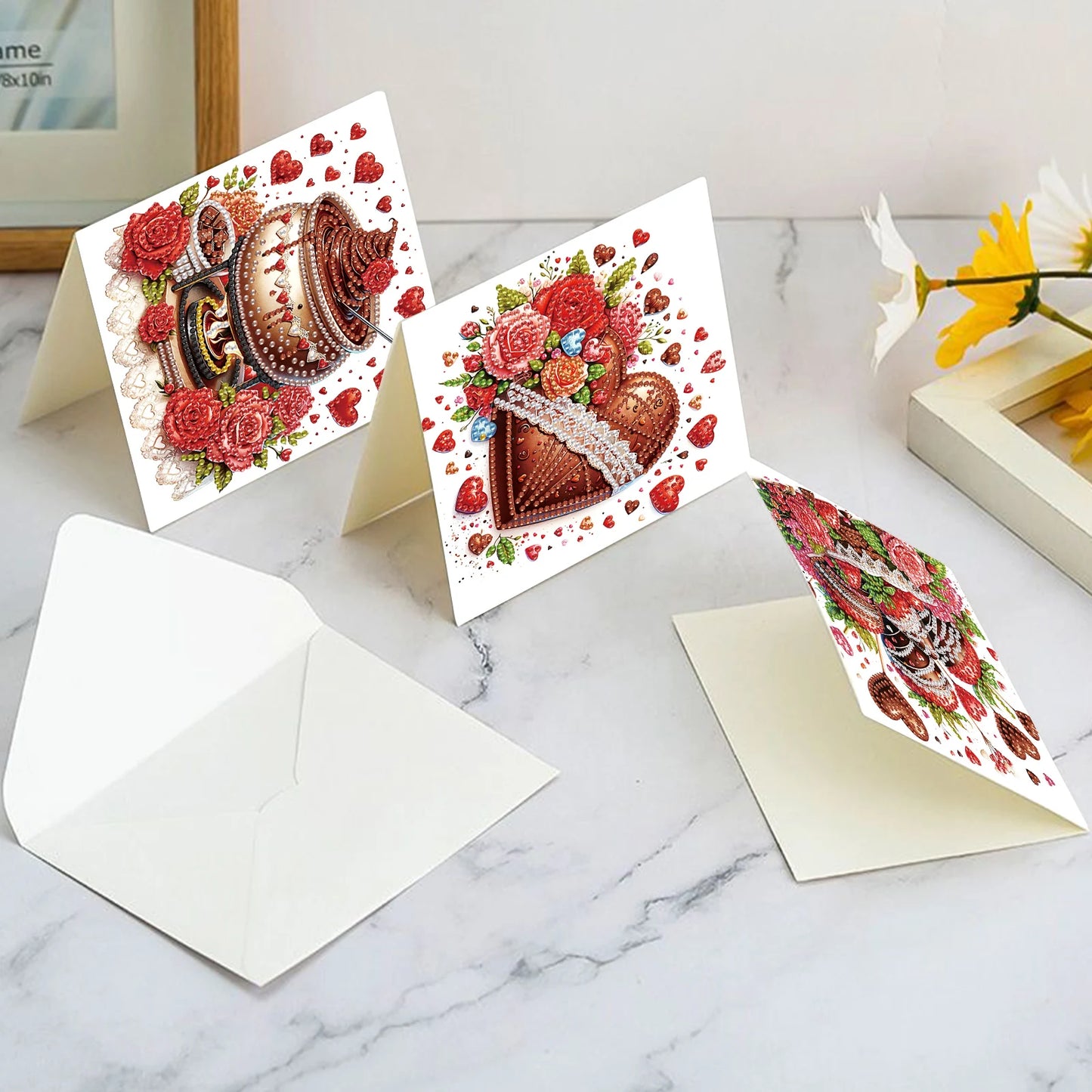 Diamond Painting Wenskaarten Set - Chocolade Themed Kaarten met Enveloppen - Set van 6