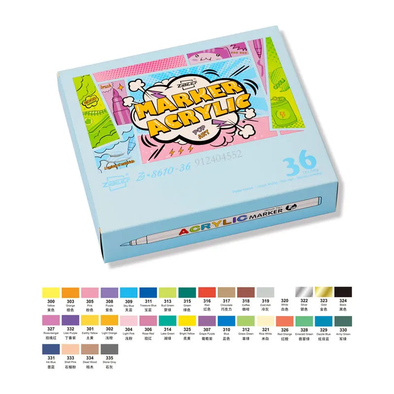 Stiften set acrylverfstiften met penseelpunt 18 tot 60 kleuren