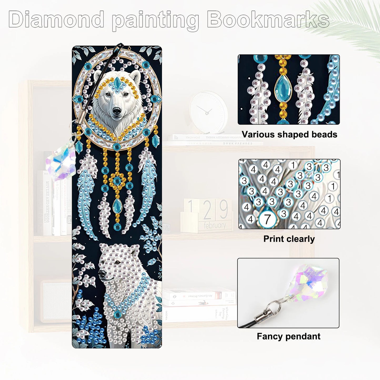 Diamond Painting Boekenlegger Witte Vos en Beer Set met 8 Stuks