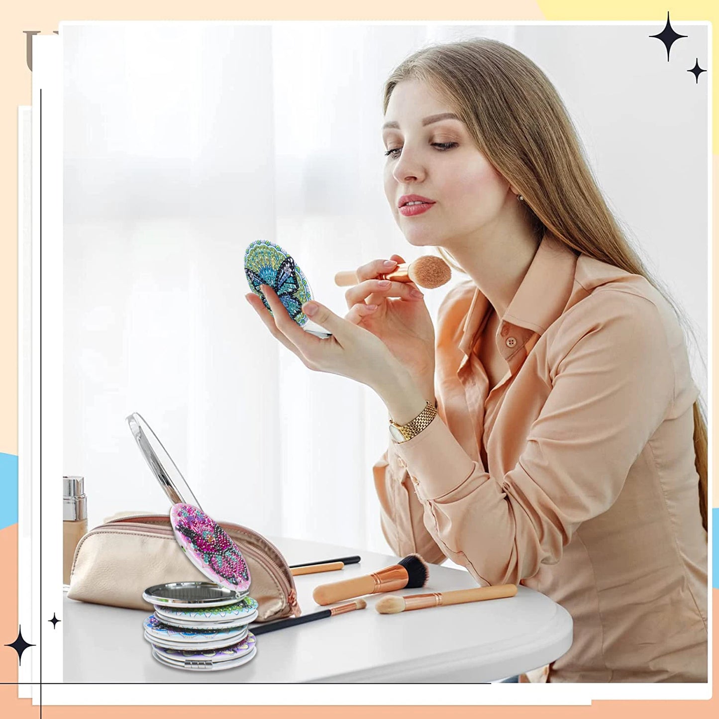 Diamond Painting Make-up spiegel Vlinder - Dubbelzijdig en Draagbaar