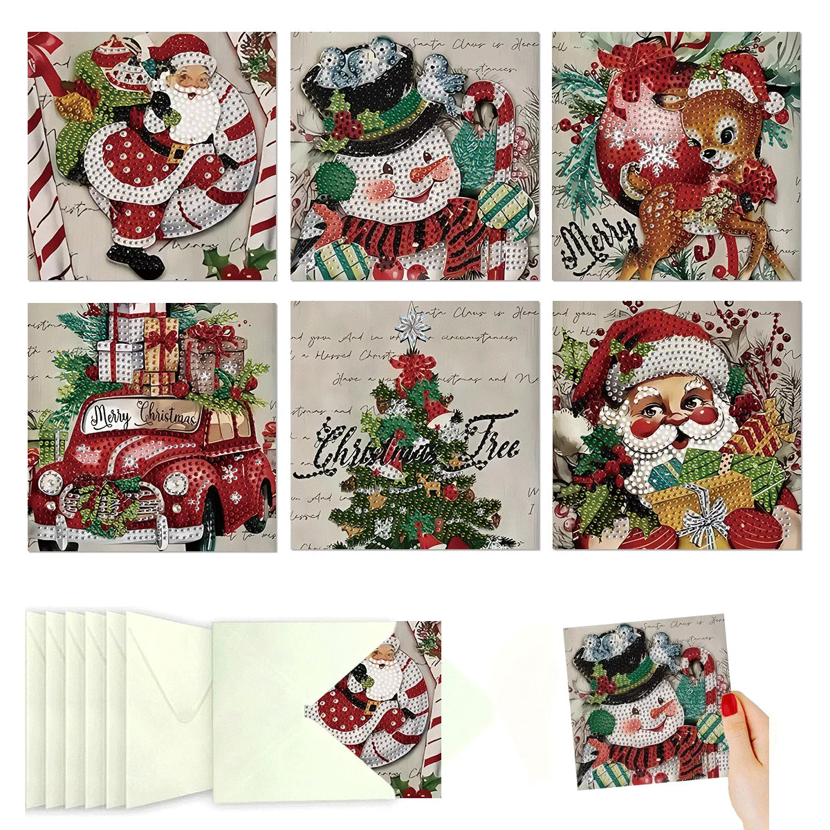 Diamond Painting Kerstkaarten set 6 stuks met enveloppen - HK084