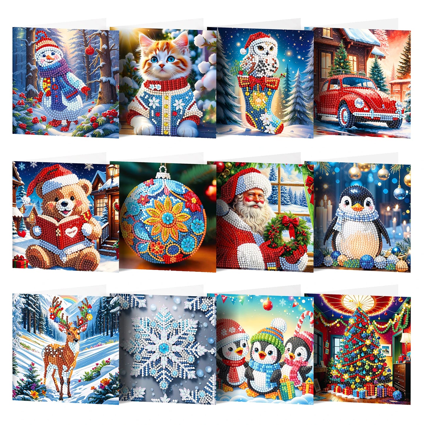 Diamond Painting Kerstkaarten set – Creatieve Feestelijke Wenskaarten