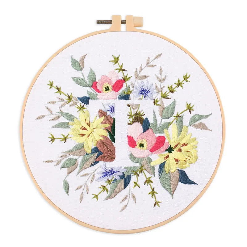 Borduurpakket Rond Bloemen Alfabet O-Z Kruissteek voor Beginners