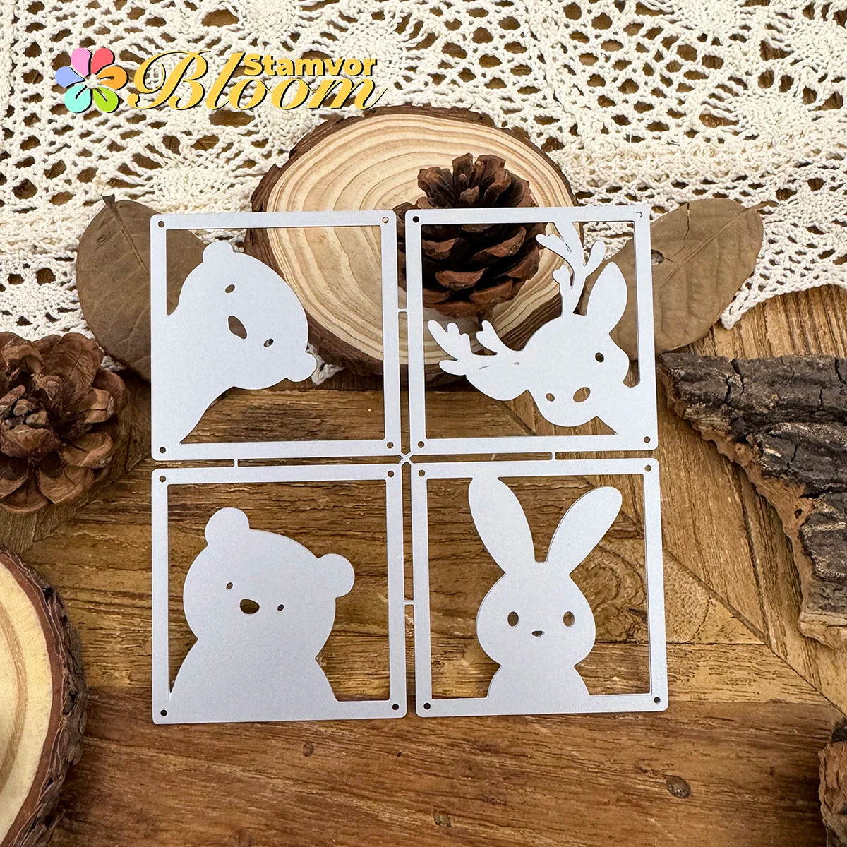 Metalen snijmal bosdieren in vierkante frames voor kaarten en decoratie