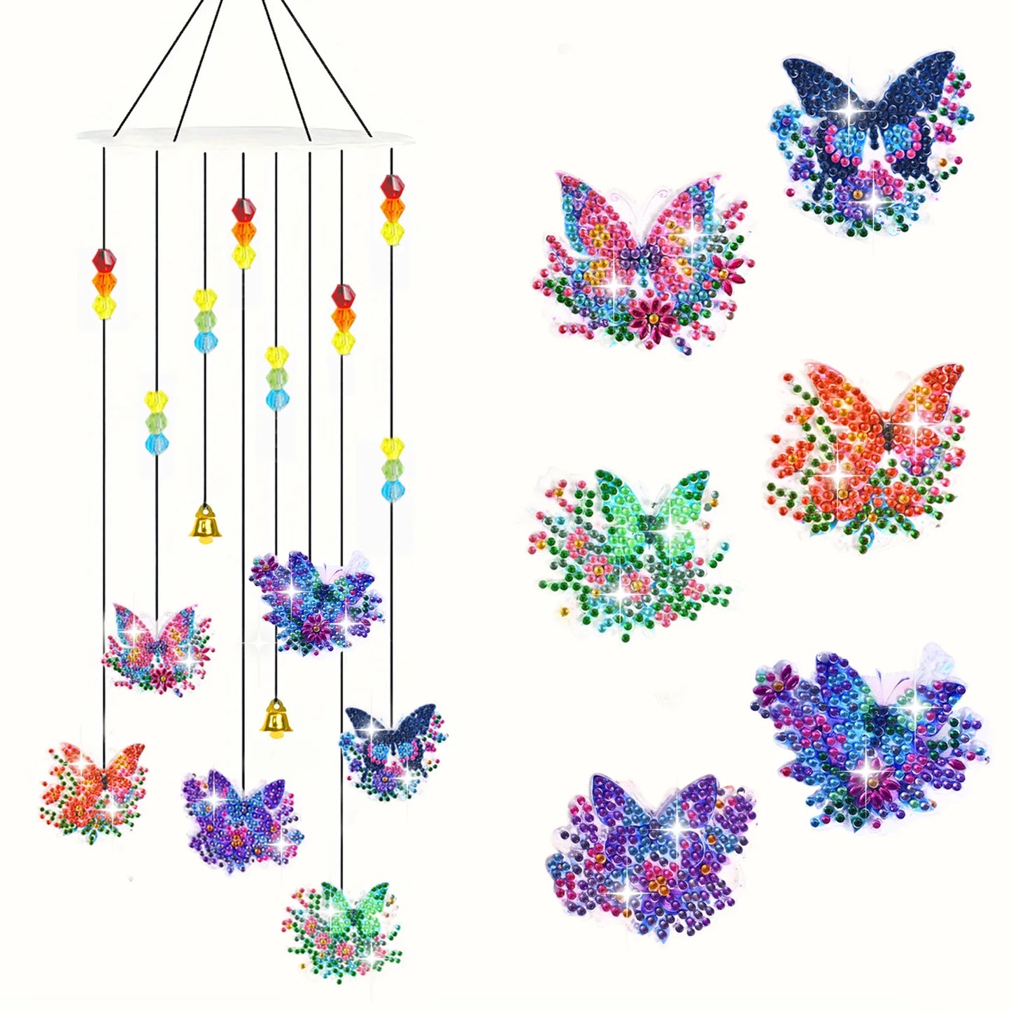 Diamond Painting Windgong Vlinders, Kolibrie en Libelle met Klokjes – Dubbelzijdig
