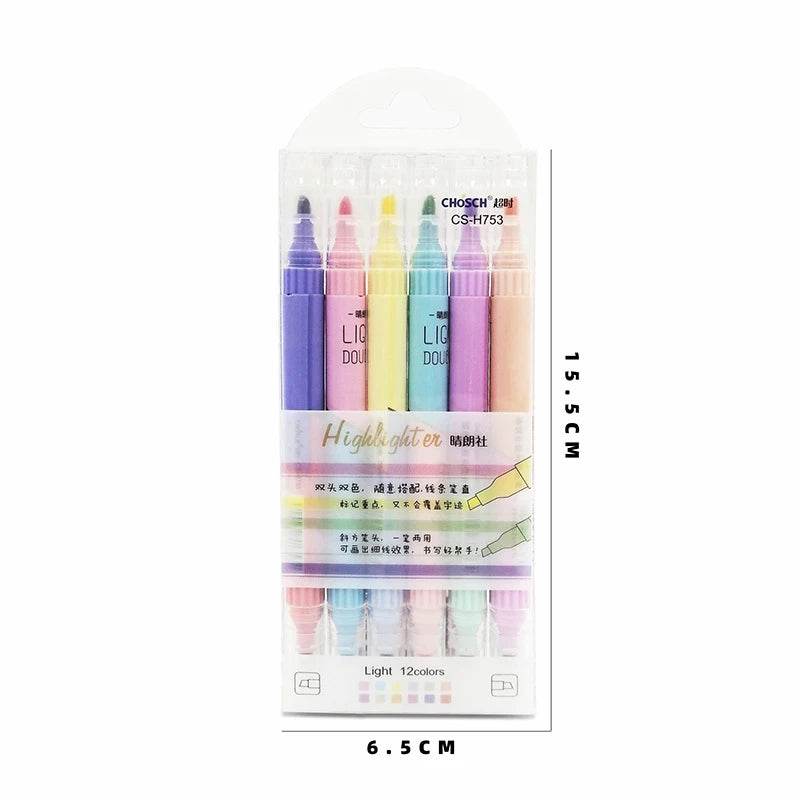 Stiften set 6 stuks dubbelzijdige fluorescerende markeerstiften