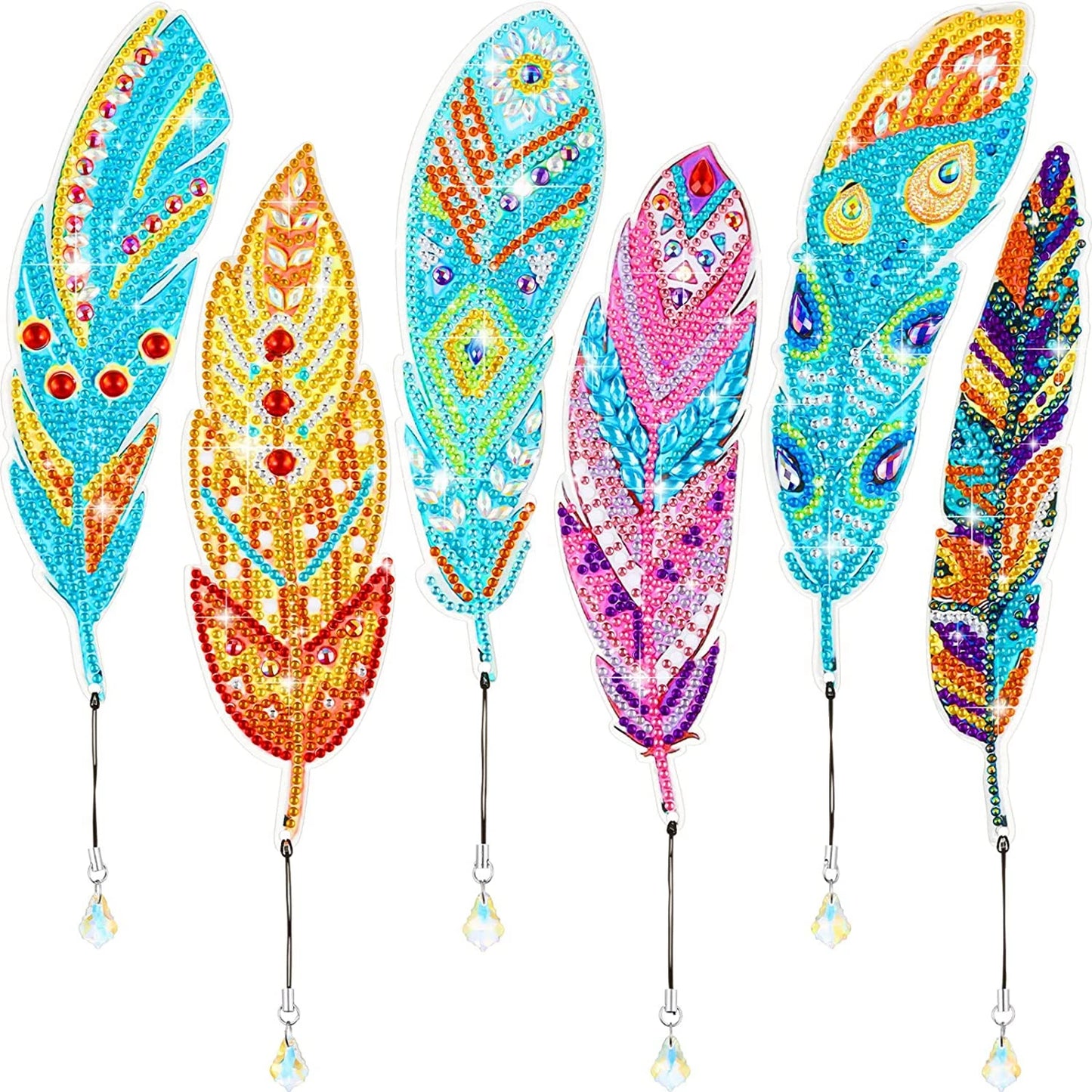 Diamond Painting Boekenlegger Veer – Set van 6 met Kristallen Hangers