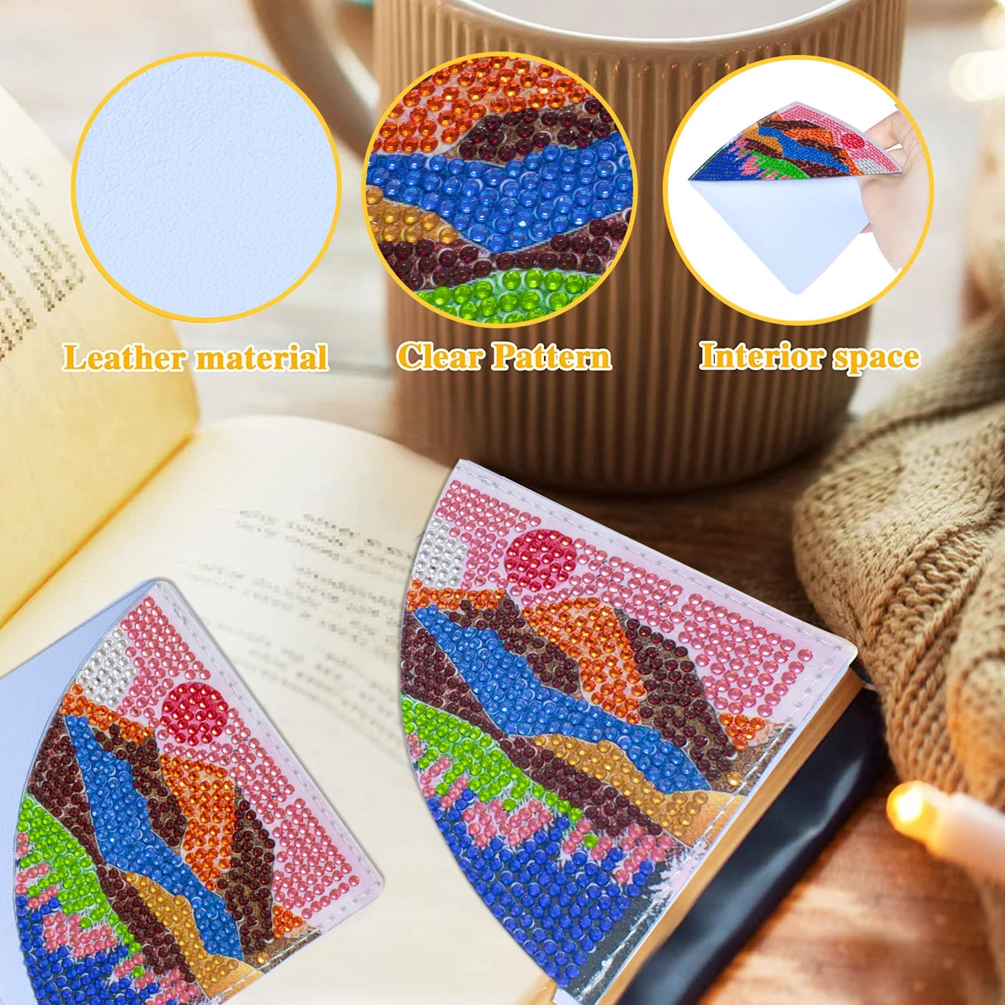 Diamond Painting Boekenlegger Hoekjes Set van 6 – Hartontwerp met Diamond Painting Steentjes