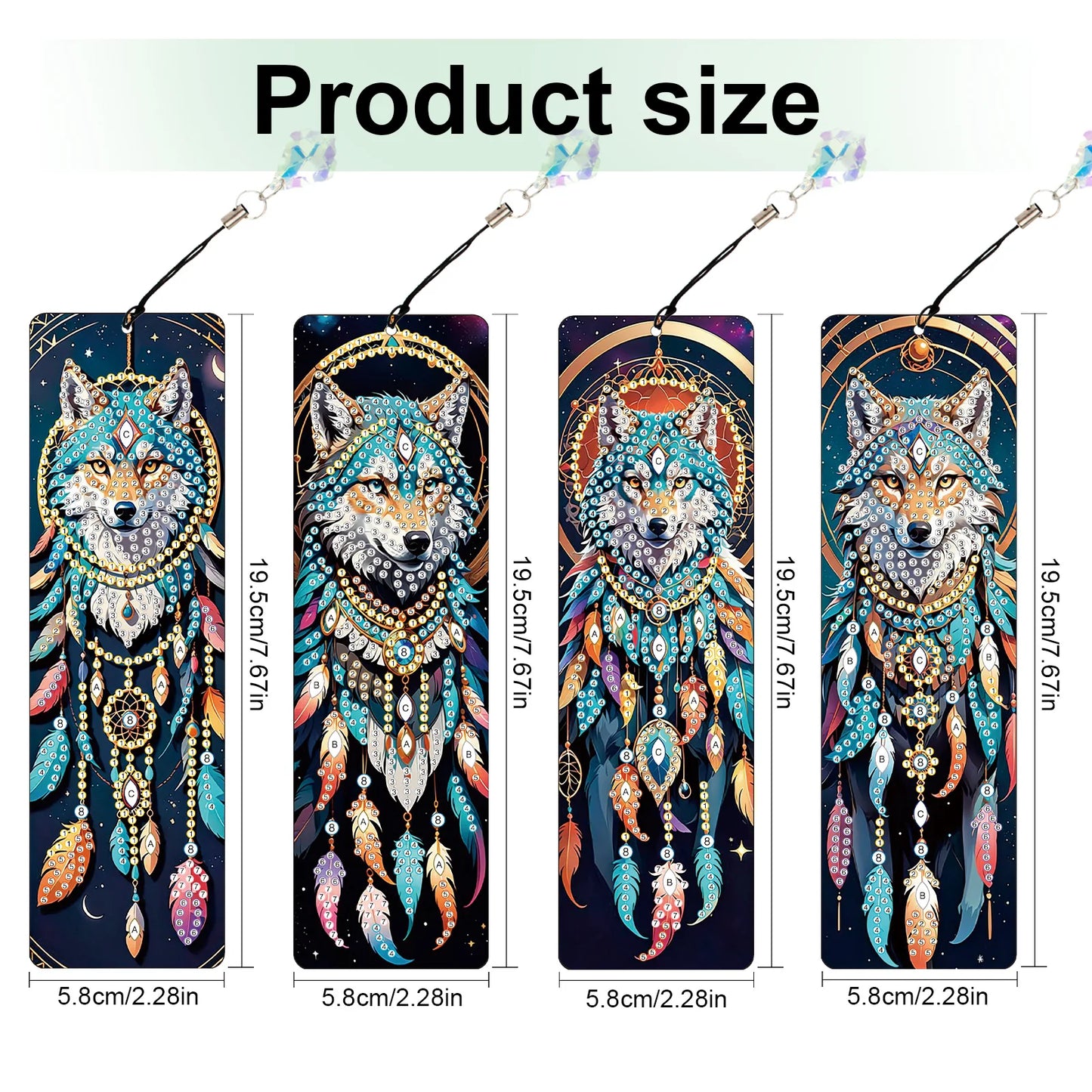 Diamond Painting Boekenlegger set met Wolf en Pauw ontwerpen – 8 stuks