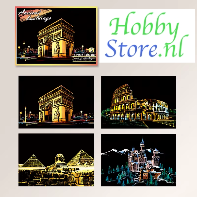 Krastekeningen Nachtelijke Stadsgezichten – Set van 4