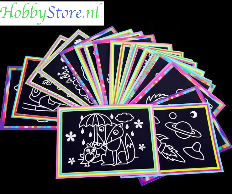 Krastekeningen set 10 stuks 13x9.8cm magisch schilderpapier met houten pen