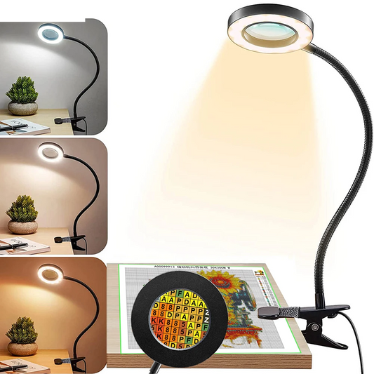 Diamond Painting Loeplamp met 5x Vergroting – LED Verlichting, 3 Lichtstanden & 10 Helderniveaus – USB Aangedreven