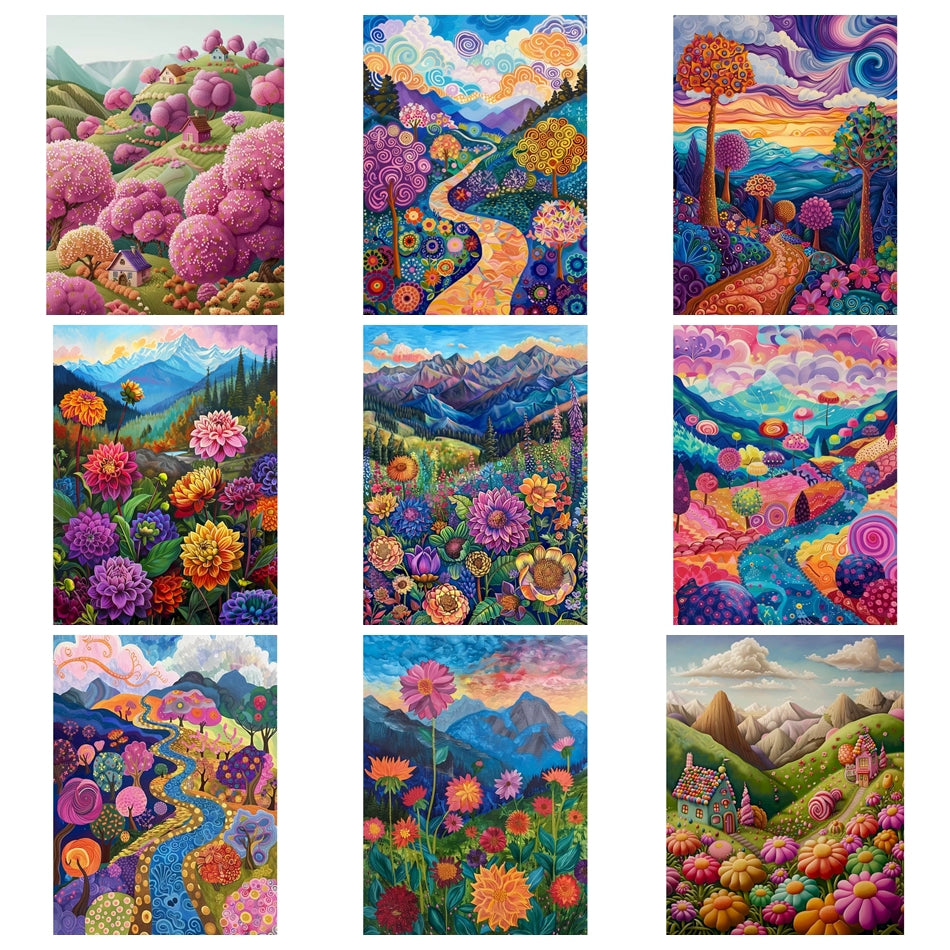 Schilderen op nummer Landschappen - Kleurrijke abstracte landschappen