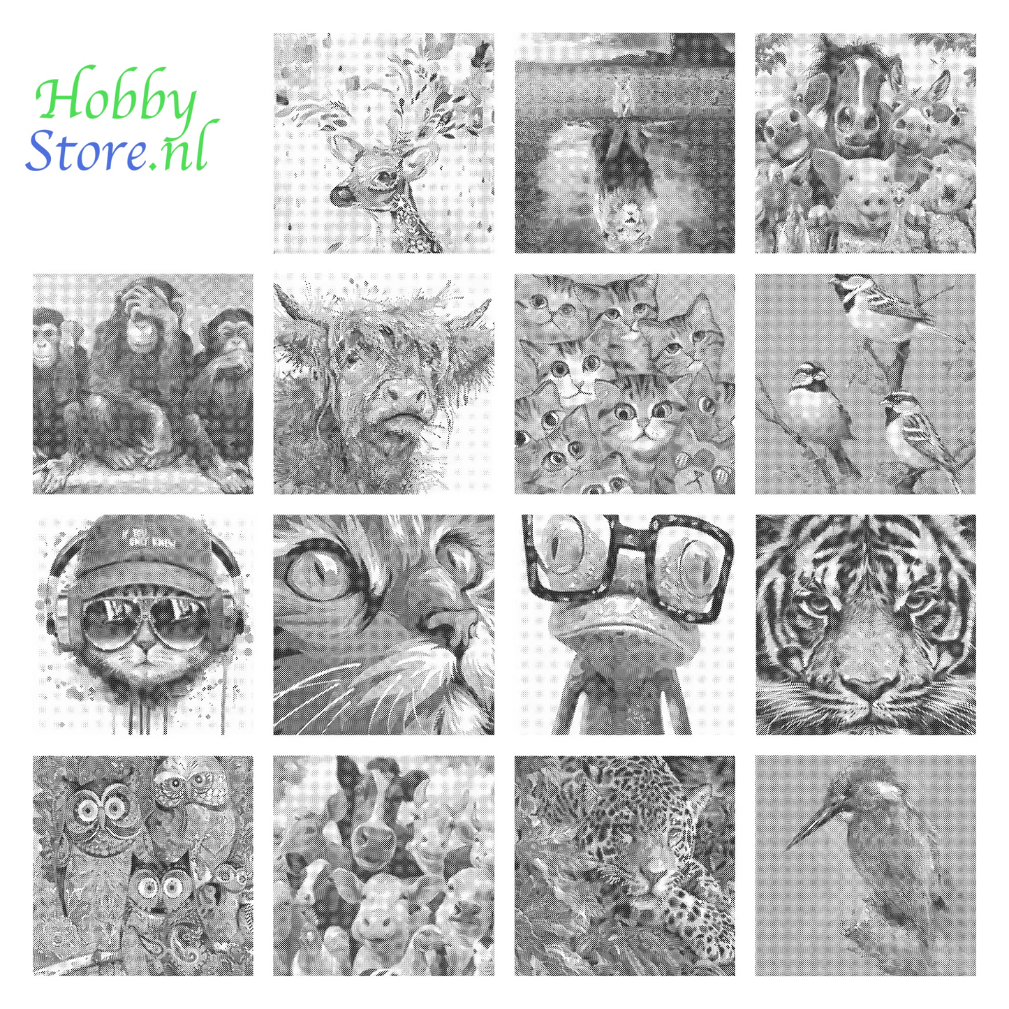 DOT Painting Dieren - Grappige Dieren - 40x50cm of 60x75cm