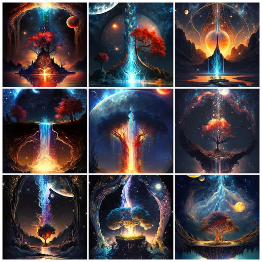 Schilderen op nummer Landschappen – Bomen in het donker (keuze uit 12 afbeeldingen)