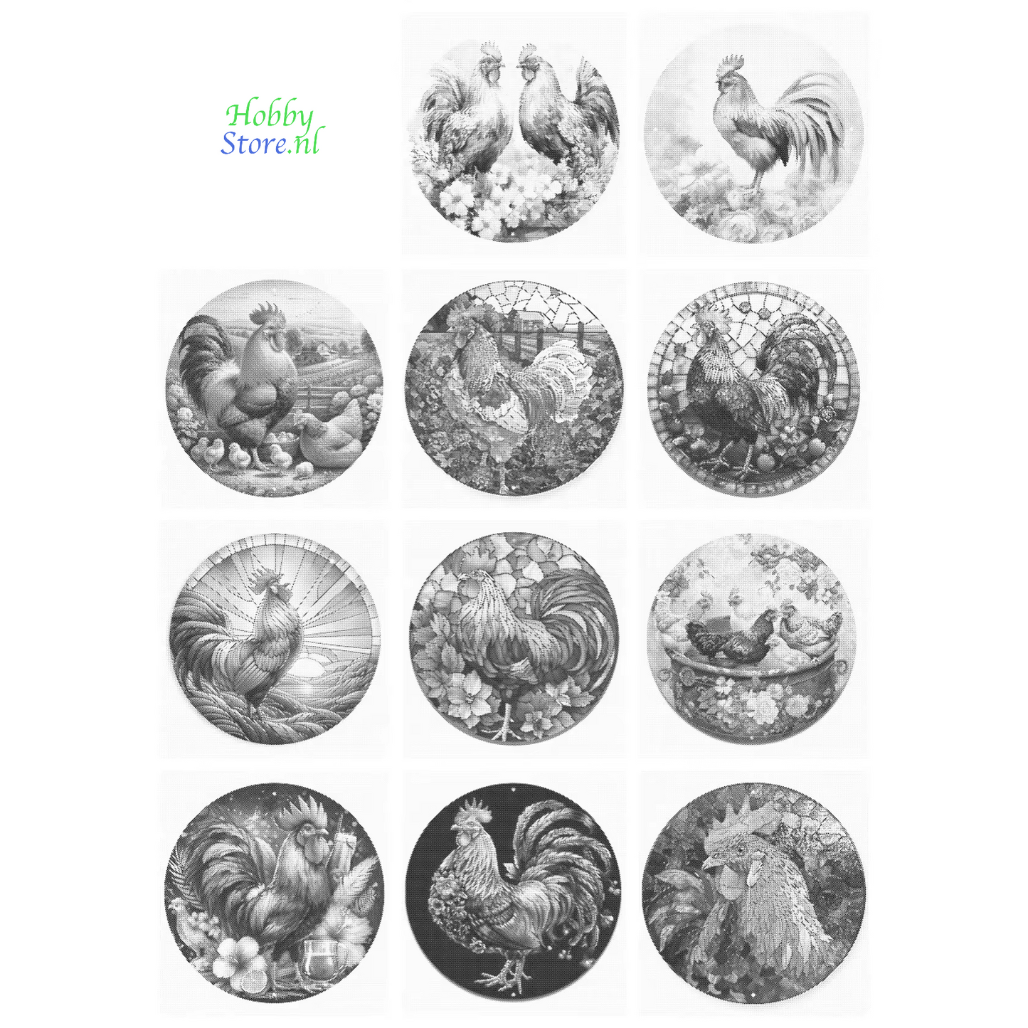 DOT Painting – Kippen & Hanen (40x40cm, 50x50cm of 60x60cm)