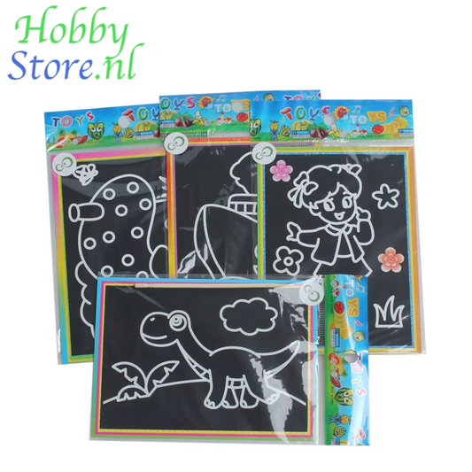 Krastekeningen set 10 stuks 13x9.8cm magisch schilderpapier met houten pen