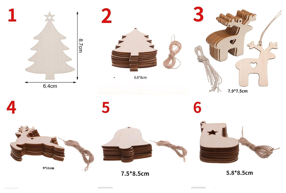 Houten figuur om zelf te schilderen/kleuren – 10 stuks kerstversiering hangers voor boom en feestdecoratie