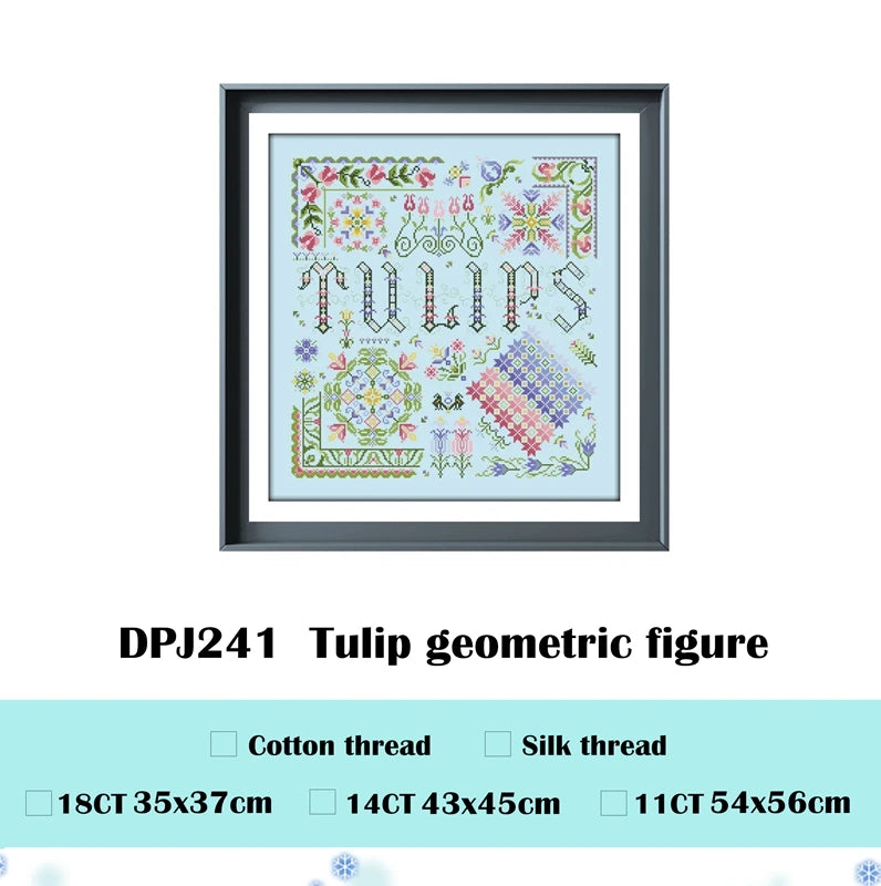Borduur pakket Tulp geometrisch patroon blauw katoen