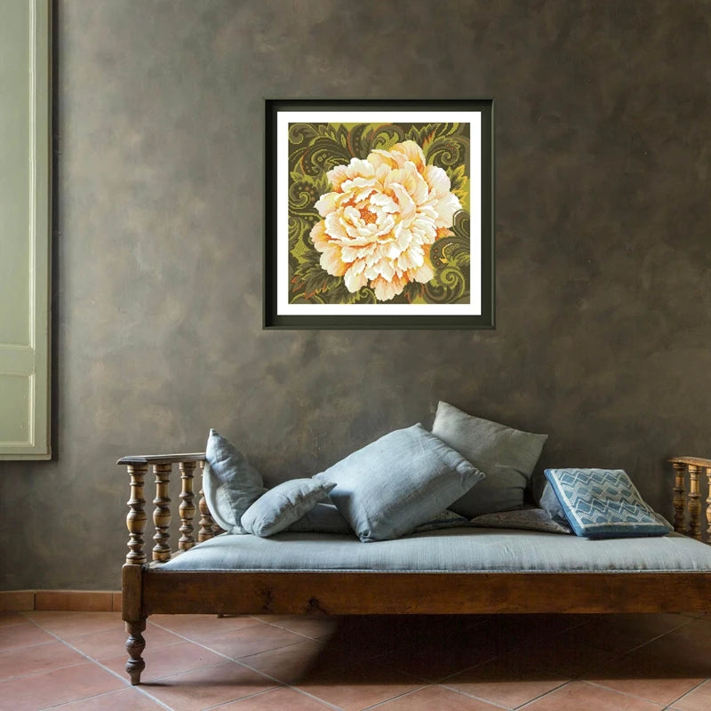 Borduur pakket Pioenrozen bloemen patroon op onbedrukt canvas