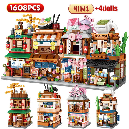 Bouwpakket Mini Stadshuisjes – Japans Straatbeeld met 4-in-1 Blokkenset