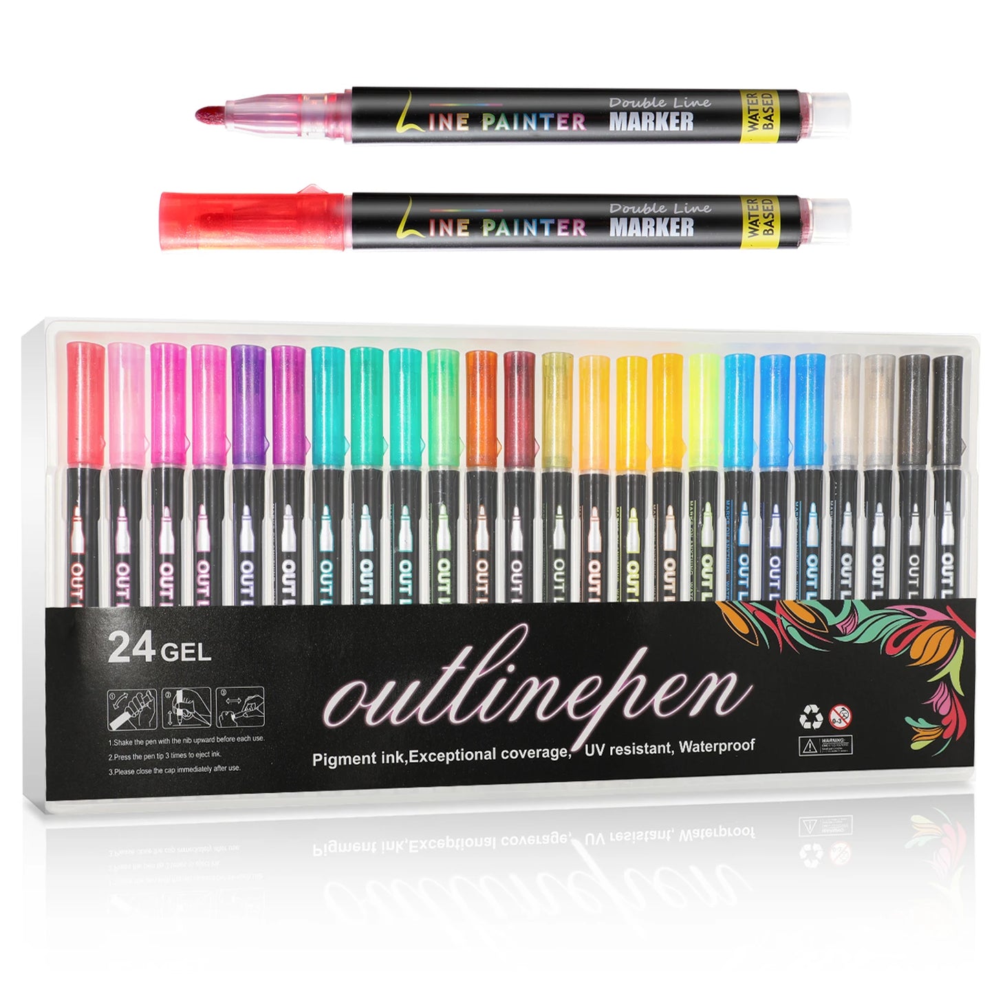 Stiften set dubbele metallic markers met contour effect voor creatief werk