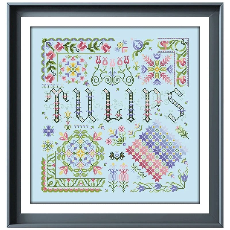 Borduur pakket Tulp geometrisch patroon blauw katoen