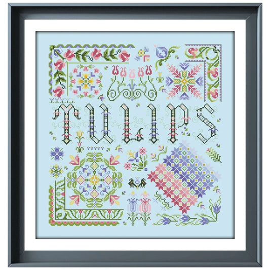 Borduur pakket Tulp geometrisch patroon blauw katoen