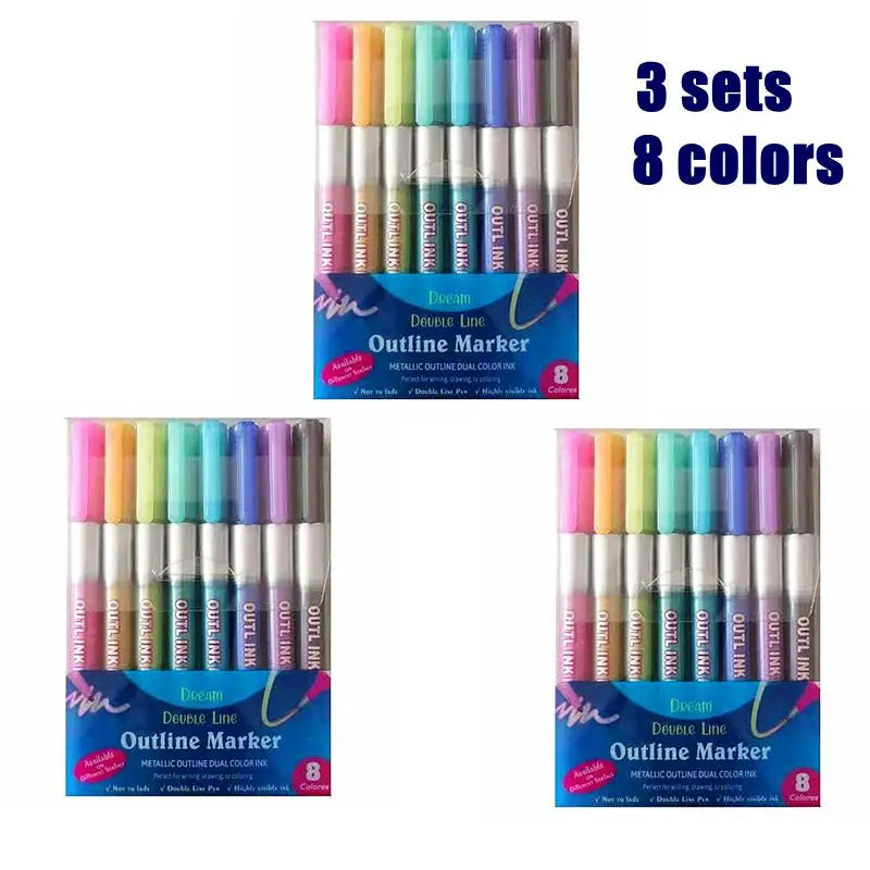 Stiften set dubbele metallic markers met contour effect voor creatief werk