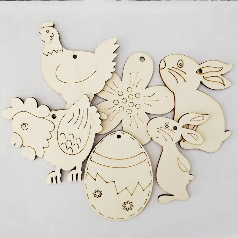 Houten Paas figuren om zelf te kleuren/schilderen – konijn en ei hangers