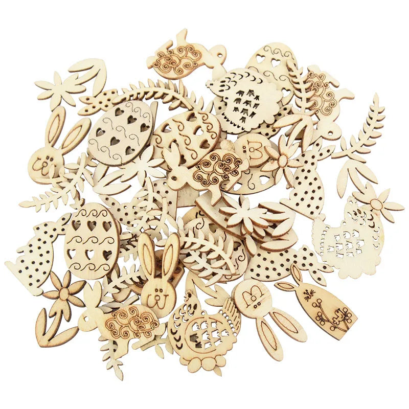 Houten Paas figuur om zelf te kleuren/schilderen set met konijnen en eieren