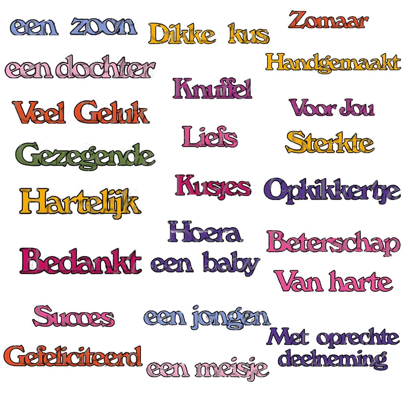 Snijmal Basis Nederlandse Teksten voor Kaarten en Scrapbooking - Jarig 40 50 25 jaar