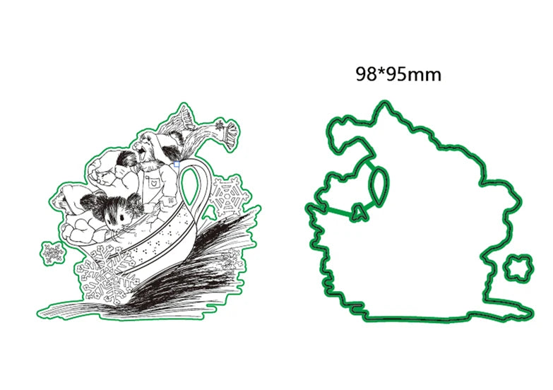 Stempel met snijmal als optie - Muis met kopje en kantmotief (10x8cm)